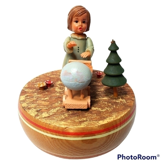 Reuge Swiss Musical Movement Music Box Brahms Lullaby Girl Baby Tree Mushroom 🍄 - Picture 1 of 9